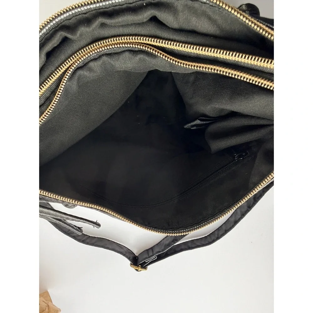 Stone & Co Black Crossbody Bag Multi Zip Pocket Distressed Leather Boho